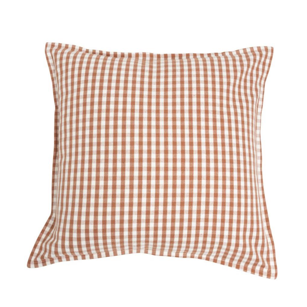 Housse de coussin en lin Vichy- Brique